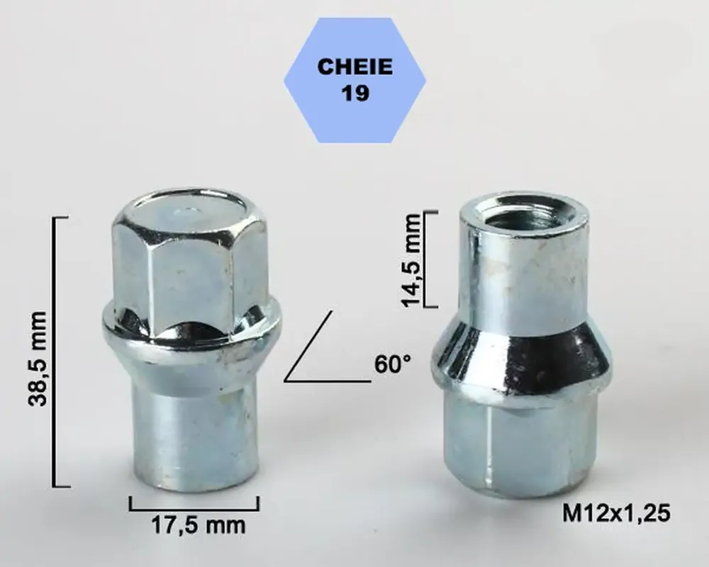 Set 5 piulite roata TITAN BOLT M12x1.25 cu lungime 38 Doar azi