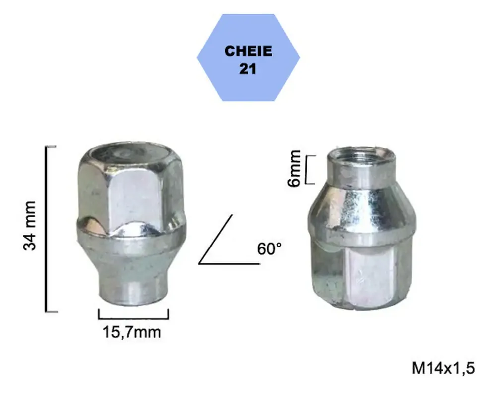 Noutate Set 5 piulite roata TITAN BOLT M14x1,5 cu lungime 34