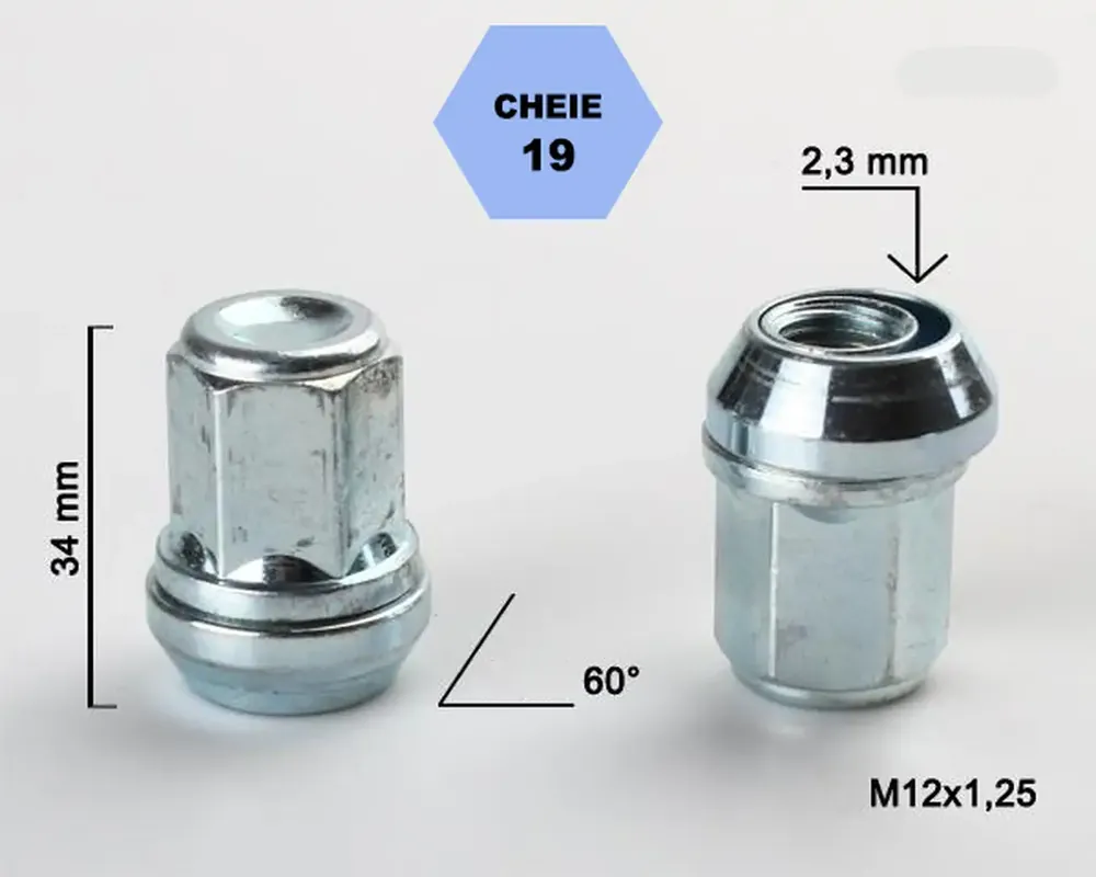 Set 5 piulite roata TITAN BOLT M12x1,2 cu lungime 34 Preț redus