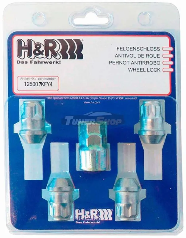 Lichidare de stoc Antifurt roti H&R Premium set 4 piulite M12x1,5 cu lungime mm incl. cheie antifurt 125007KEY4