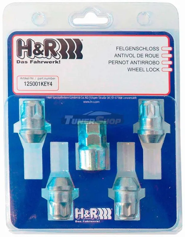 Popular Antifurt roti H&R Premium set 4 piulite M12x1,25 cu lungime mm incl. cheie antifurt 1225001KEY4