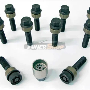 Discount Prezoane roti H&R Premium negre SET 10 bucati negre(8 prezoane,2 prezoane antifurt,cheie antifurt) cap sferic mobil M14x1,5 cu lungime filet 52mm cod B1455206SET pentru Porsche