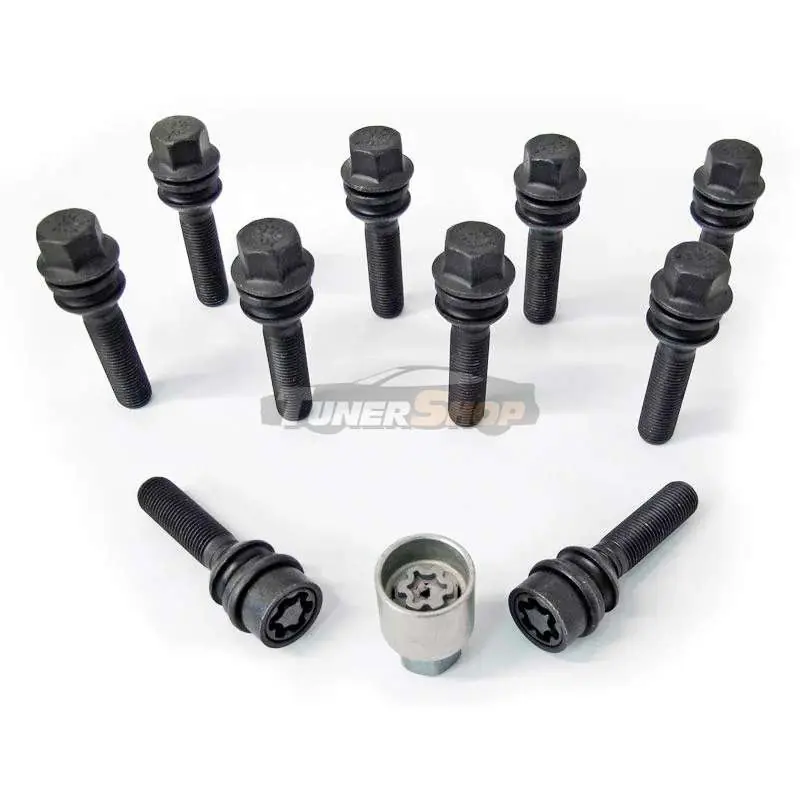 Prezoane roti H&R Premium negre SET 10 bucati negre(8 prezoane,2 prezoane antifurt,cheie antifurt) cap sferic mobil M14x1,5 cu lungime filet 59mm cod B1455907SET pentru Porsche si Volkswagen Preț mic