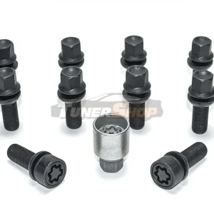 Cumpără acum Prezoane roti H&R Premium SET 10 bucati(8 prezoane,2 prezoane antifurt,cheie antifurt) negre cu cap sferic mobil M14x1,5 cu lungime filet 48mm cod B1454803SET pentru e.g. Audi S5