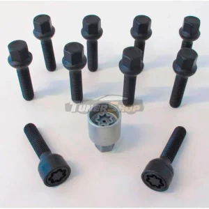 Comandă acum Prezoane roti H&R Premium SET 10 bucati(8 prezoane,2 prezoane antifurt,cheie antifurt) negre cu cap sferic R12 mm M12x1,5 cu lungime filet 40mm cod B1254002SET pentru Mercedes