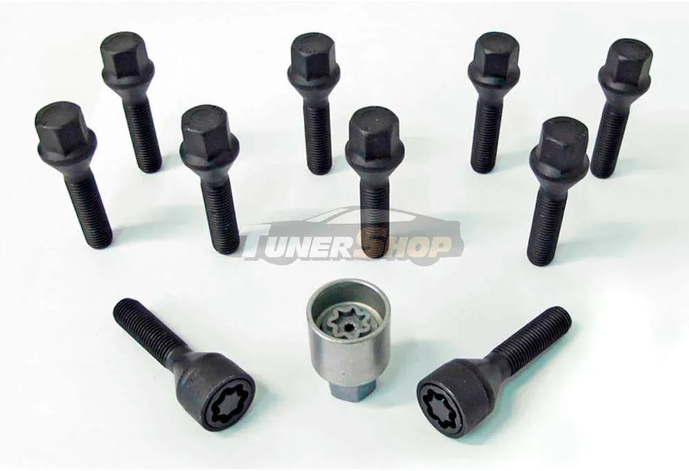 Prezoane roti H&R Premium SET 10 bucati(8 prezoane,2 prezoane antifurt,cheie antifurt) negre cu cap conic M14x1,25 cu lungime filet 48mm cod B14254801SET Retur ușor