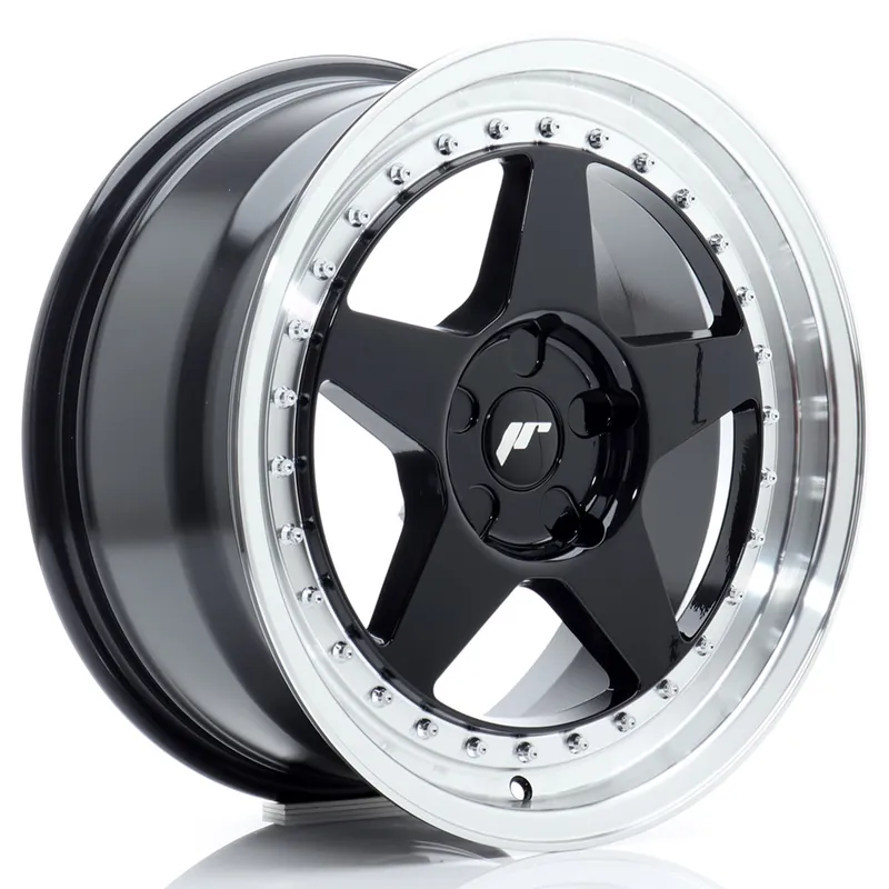 Janta aliaj 17″ JR Wheels JR6 17×8 ET20-35 5H BLANK Gloss Black w/ Machined Lip Plată securizată