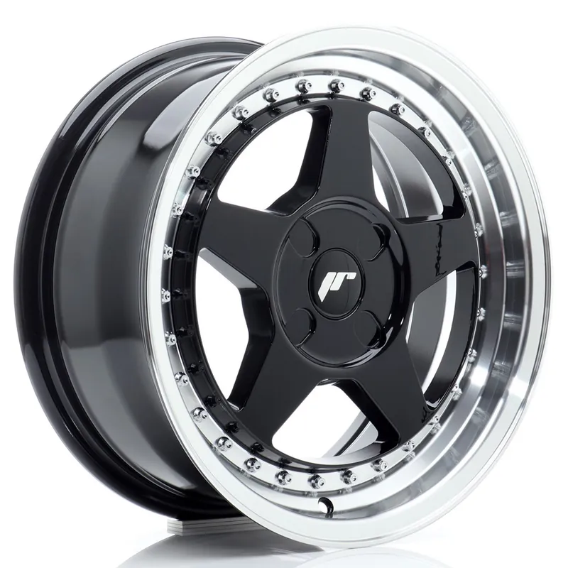 Janta aliaj 16″ JR Wheels JR6 16×7 ET20-35 4H BLANK Gloss Black w/ Machined Lip Livrare gratuită