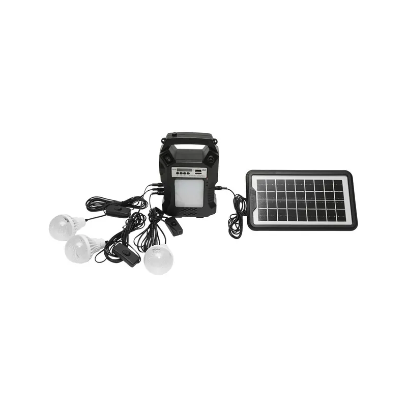 Kit de urgenta in caz de calamitate: Radio, telecomanda, baterie 6V, 3Ah cu incarcare panou solar, 3 becuri/lanterna Ofertă