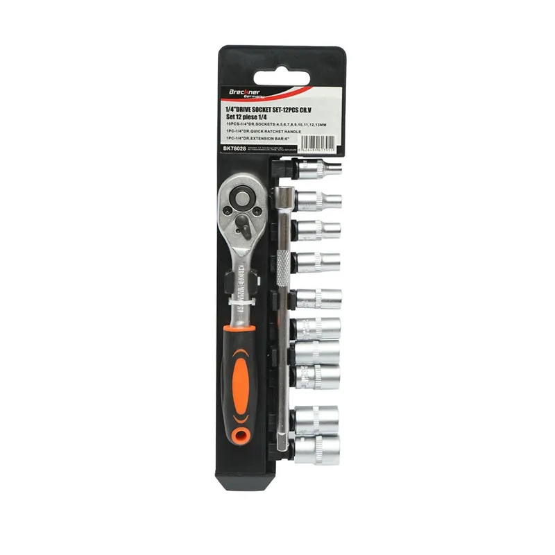 Preferatul clienților Set clichet reversibil 1/4 cu 10 tubulare si extensie Cr-V Breckner Germany