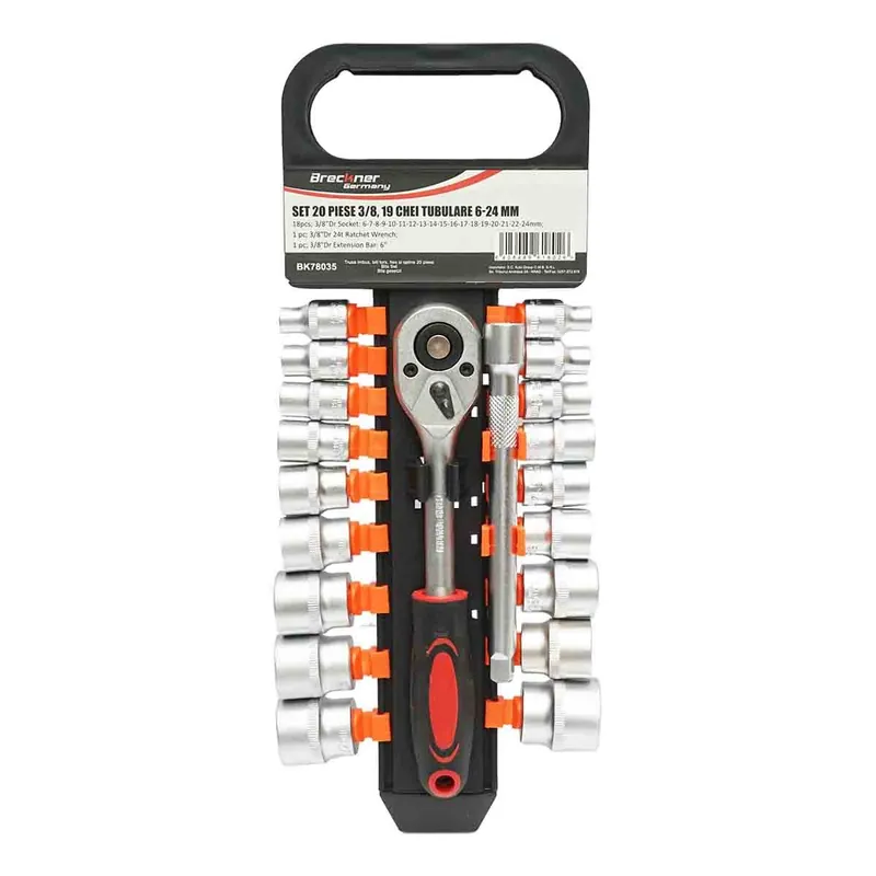Set clichet reversibil 3/8 cu 19 tubulare metrice Cr-V Breckner Germany Reducere