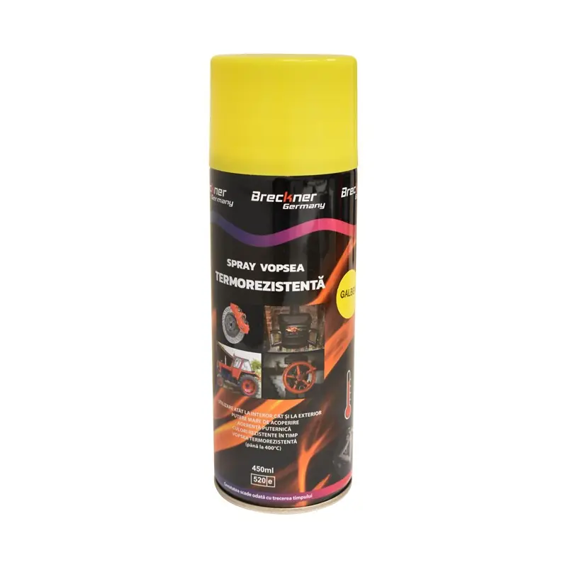 Premium Spray vopsea acrilic termorezistent la 400 grade galben 450ml Breckner Germany