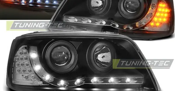 Reducere specială Faruri cu DRL pe fundal negru compatibil cu VW T5 04.03-08.09