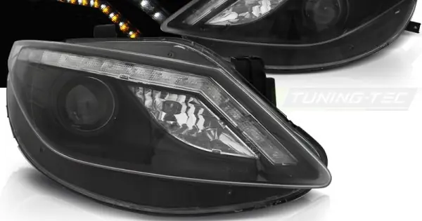 Faruri cu DRL pe fundal negru with Led INDICATOR compatibil cu SEAT IBIZA 6J 06.08-12 Ofertă exclusivă