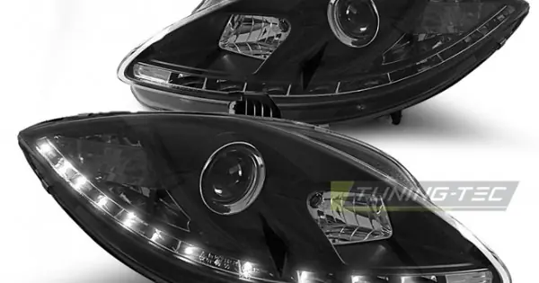 Faruri cu DRL pe fundal negru compatibil cu SEAT LEON ALTEA TOLedO 06.05-09 Promoție