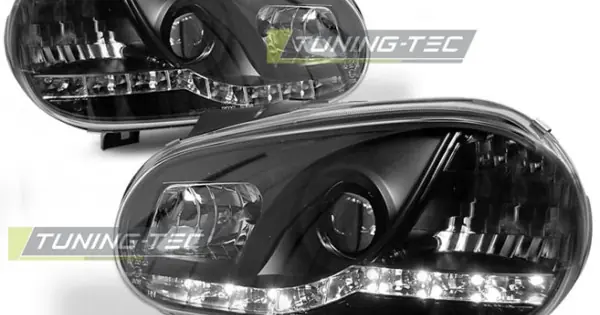 Expediere rapidă Faruri cu DRL pe fundal negru compatibil cu VW GOLF 4 09.97-09.03