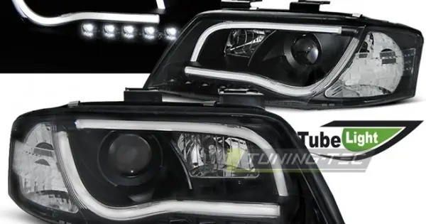 Lichidare de stoc Faruri cu lumina tub DRL negru compatibil cu AUDI A6 06.01-05.04