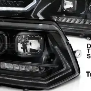 Disponibil imediat Faruri cu lumina tub DRL negru SEQ compatibil cu VW T5 2010-2015