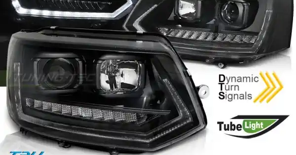 Disponibil imediat Faruri cu lumina tub DRL negru SEQ compatibil cu VW T5 2010-2015