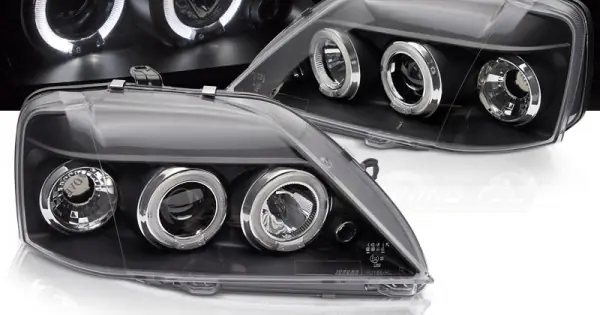 Faruri DACIA LOGAN 04-08 cu Angel Eyes pe fundal negru Cumpărături sigure
