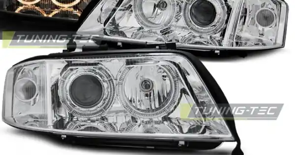 Faruri cu Xenon Angel Eyes crom compatibil cu AUDI A6 06.01-05.04 Ofertă
