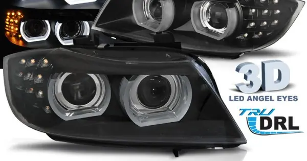 Retur ușor Faruri cu Xenon Angel Eyes Led DRL negru compatibil cu BMW E90/E91 09-11