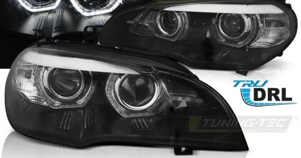 Faruri cu Xenon Angel Eyes Led DRL negru compatibil cu BMW X5 E70 07-10 Reducere specială