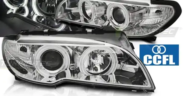 Expediere rapidă Faruri cu Xenon cu Angel Eyes CCFL pe fundal cromat compatibil cu BMW E46 04.03-06 COUPE CABRIO