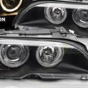 Faruri cu Xenon cu Angel Eyes pe fundal negru compatibil cu BMW E46 03-06 COUPE CABRIO Popular