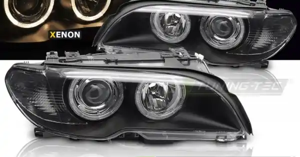 Faruri cu Xenon cu Angel Eyes pe fundal negru compatibil cu BMW E46 03-06 COUPE CABRIO Popular