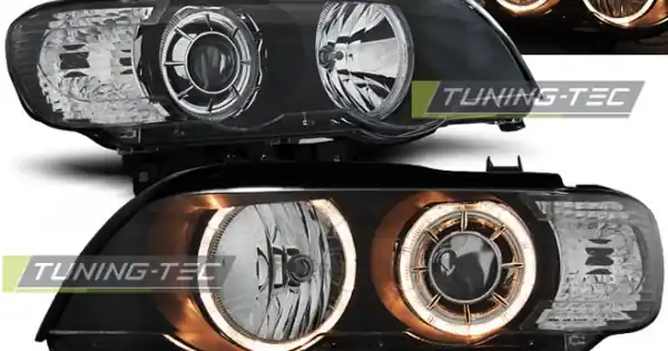 Popular Faruri cu Xenon cu Angel Eyes pe fundal negru compatibil cu BMW X5 E53 09.99-10.03