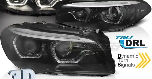 Ofertă exclusivă Faruri cu Xenon cu Angel Eyes si Led DRL pe fundal negru SEQ compatibil cu BMW F10/F11 10-13