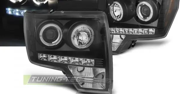 Faruri FORD F150 MK12 08-14 cu Angel Eyes pe fundal negru Ieftin