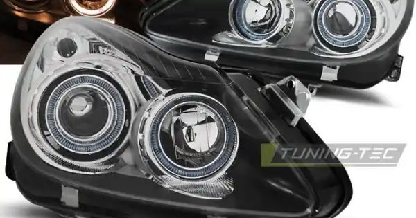 Faruri OPEL CORSA D 04.06-11 cu Angel Eyes pe fundal negru Ieftin
