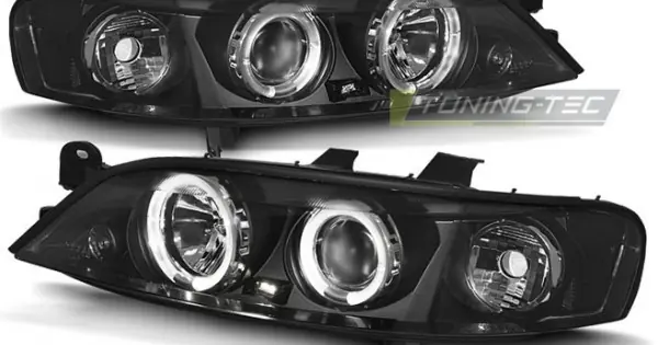 Faruri OPEL VECTRA B 99-03.02 cu Angel Eyes pe fundal negru Ieftin