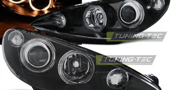 Faruri PEUGEOT 206 02-cu Angel Eyes pe fundal negru Ofertă exclusivă