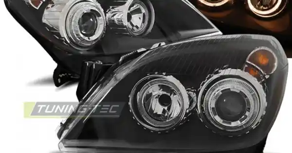 Ofertă de sezon Faruri OPEL ASTRA H 03.04-09 cu Angel Eyes pe fundal negru