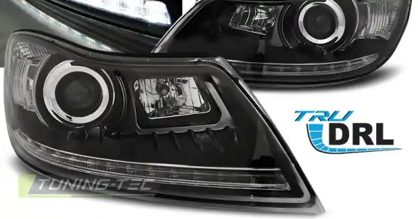 Retur ușor Faruri True Drl cu fundal negru compatibil cu SKODA OCTAVIA 09-12