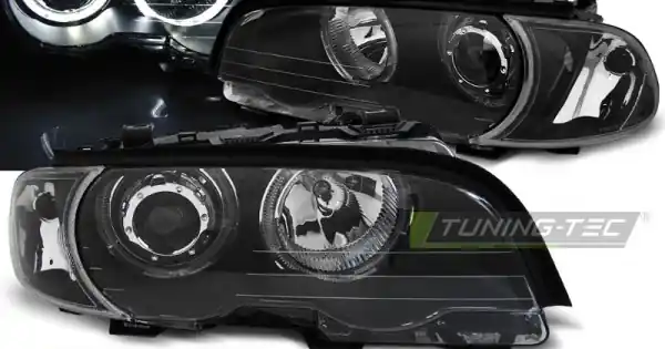Promoție Faruri cu Angel Eye Led pe fundal negru compatibil cu BMW E46 04.99-03.03 COUPE CABRIO