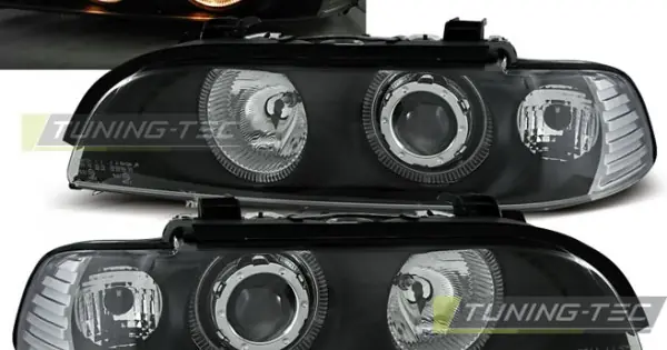 Faruri cu Angel Eye pe fundal negru compatibil cu BMW E39 09.95-06.03 Cel mai bun preț