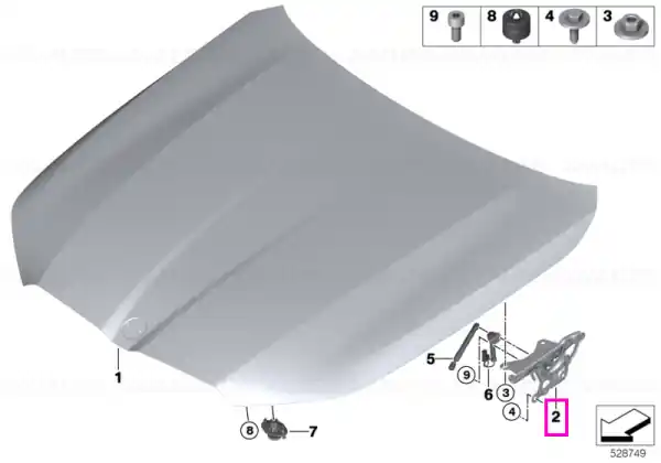Reducere Balama capota motor, dreapta - BMW Seria 5 G60 G61 G68 G90 G99 M5, Seria 7 G70