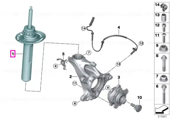 Amortizor suspensie, punte fata, dreapta - BMW Seria 2 U06 Active Tourer - fara 02VF (Adaptive M chassis) Disponibil imediat