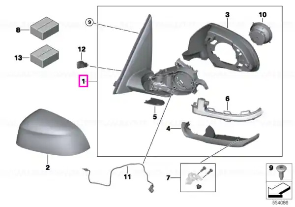 Ofertă specială Oglinda retrovizoare exterioara Top View Memory, stanga (Shadow-Line) - BMW X5 G05, X7 G07
