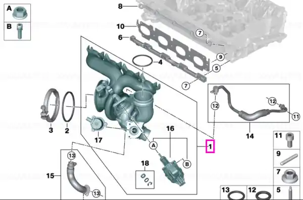Turbocompresor/Turbina cu galerie de evacuare inclusa - BMW Seria 1 F40, Seria 2 F44, X2 F39 - Mini Clubman F54, Countryman F60 - tip motor B48E Retur gratuit