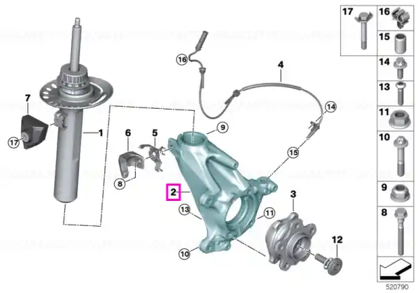 Fuzeta suspensie punte fata, dreapta - BMW X1 U11, X1L U12, X2 U10 - Mini Countryman U25 Ofertă limitată