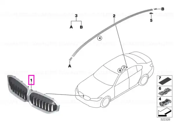 Expediere rapidă Grila ornamentala frontala, MSP/ICAM - BMW Seria 3 G20 G21 G28