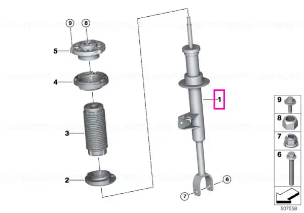Amortizor suspensie, punte fata, dreapta, RWD - BMW Seria 5 G30 LCI Popular