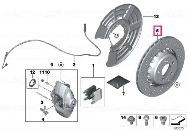 Disc frana ventilat si perforat, M Performance, punte spate, dreapta, Ø370mm - BMW Seria 2 F87M, Seria 3 F80M, Seria 4 F82M F83M Ofertă exclusivă