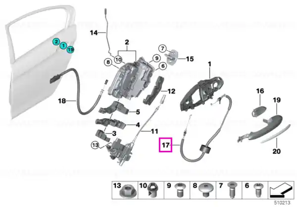 Cablu actionare maner exterior, usa spate - BMW Seria 5 G30 G31 F90 M5 Livrare rapidă