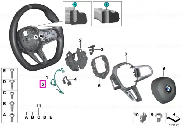 Ofertă Cablu de impamantare volan - BMW Seria 5 G60 G61 G90 G99 M5, Seria 7 G70, X3 G45